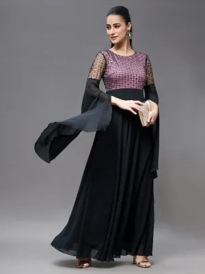 Women Long Sleeves Embellished Maxi Dress