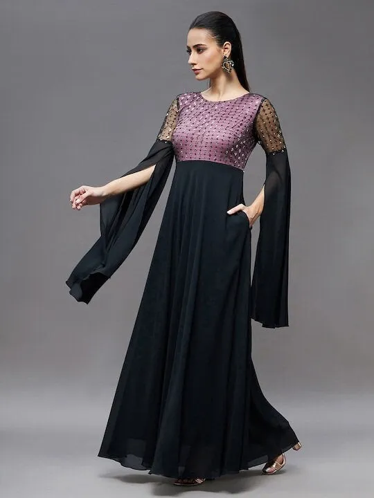 Women Long Sleeves Embellished Maxi Dress