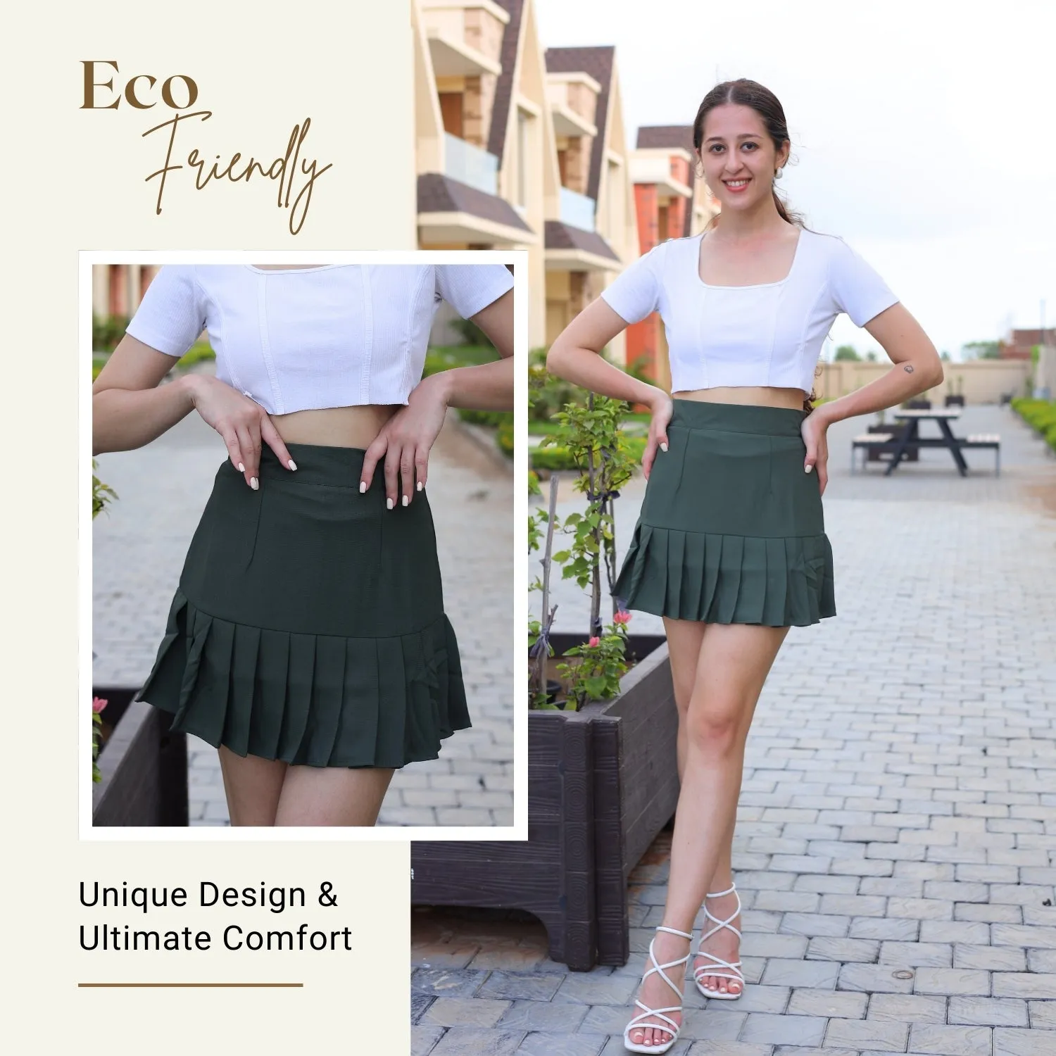 Women’s High-Waisted Pleated Skater Skirt.