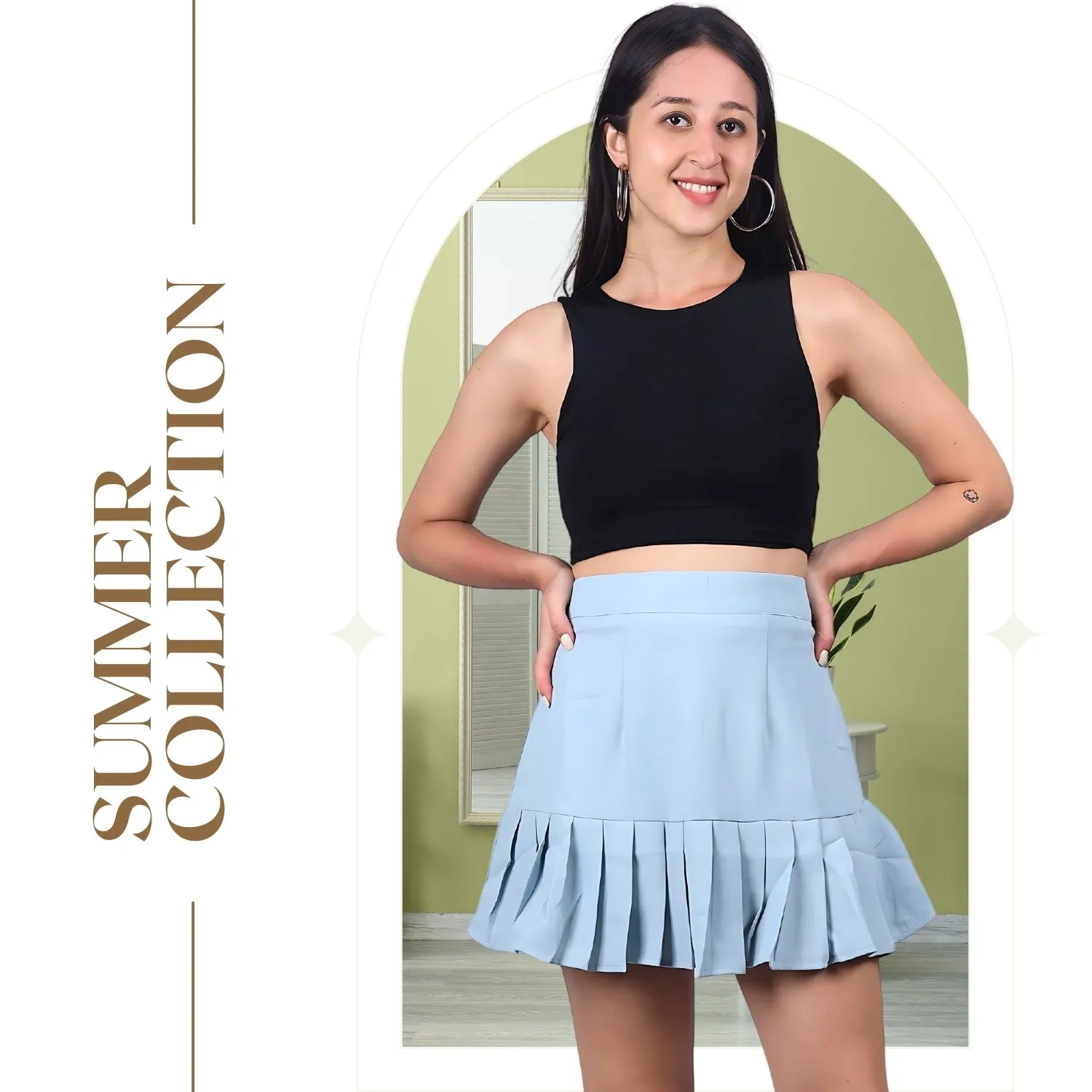 Women’s High-Waisted Pleated Skater Skirt.