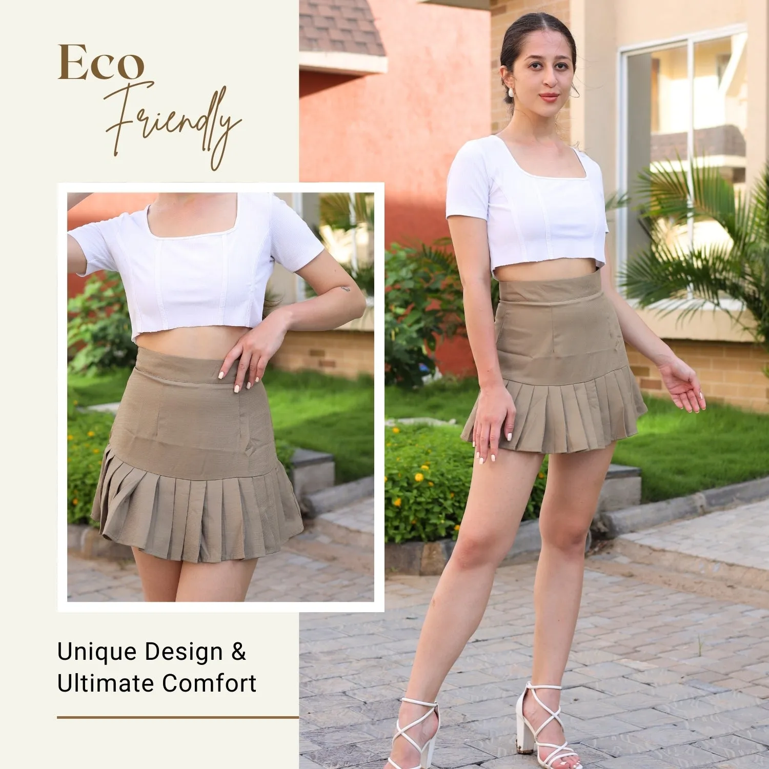 Women’s High-Waisted Pleated Skater Skirt.