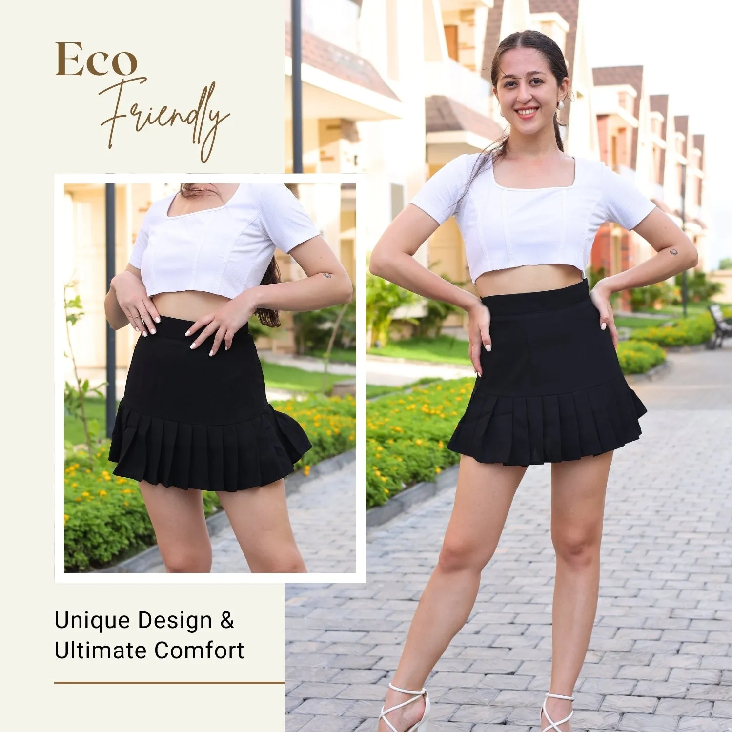 Women’s High-Waisted Pleated Skater Skirt.