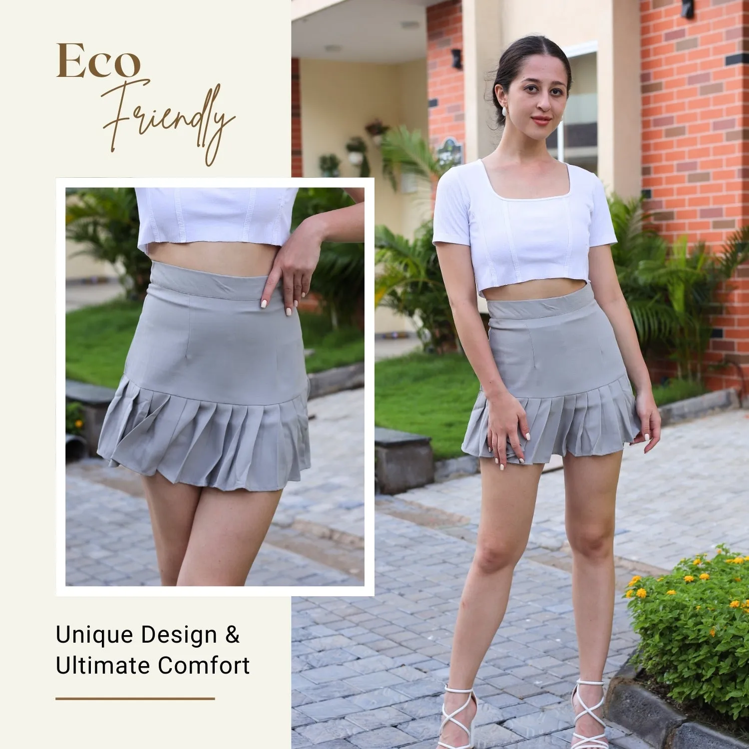 Women’s High-Waisted Pleated Skater Skirt.