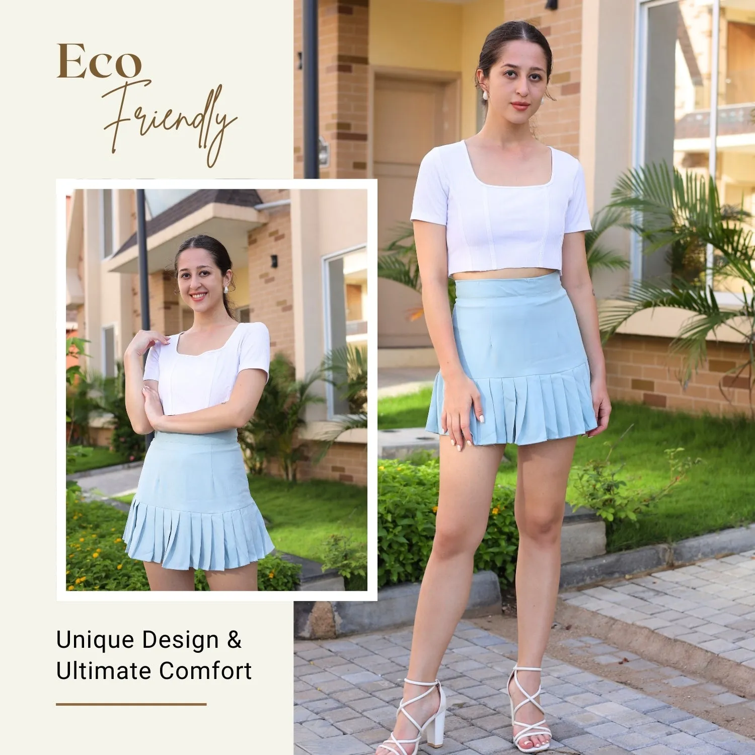 Women’s High-Waisted Pleated Skater Skirt.