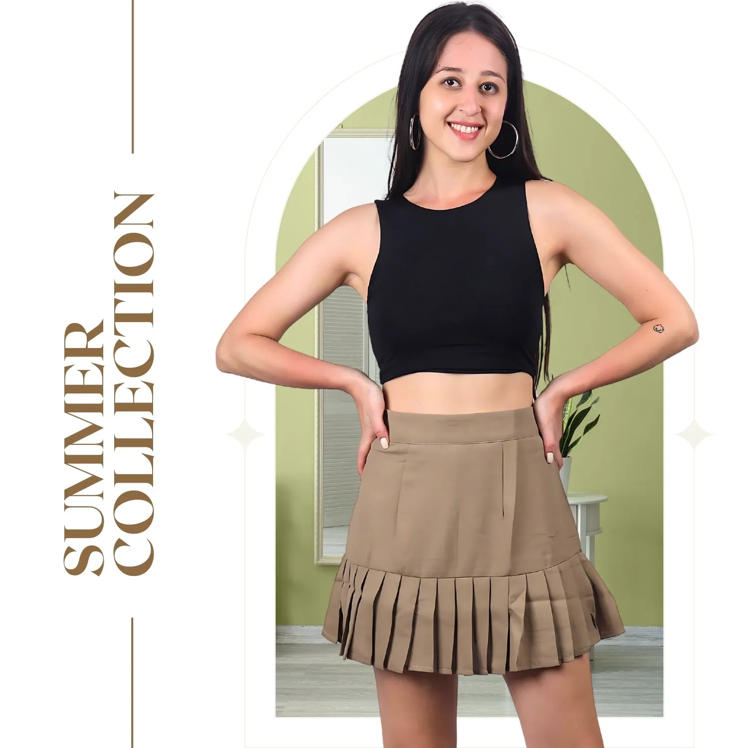 Women’s High-Waisted Pleated Skater Skirt.