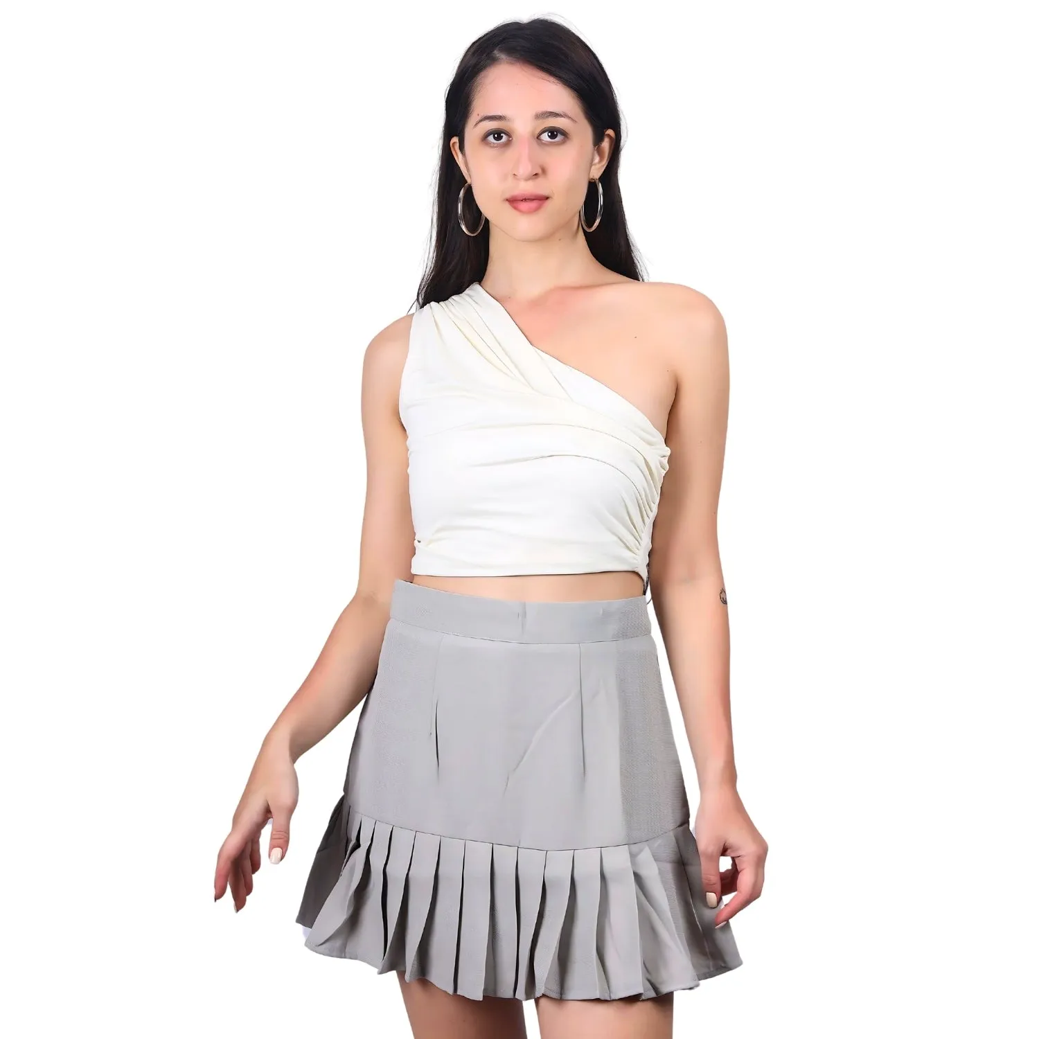 Women’s High-Waisted Pleated Skater Skirt.