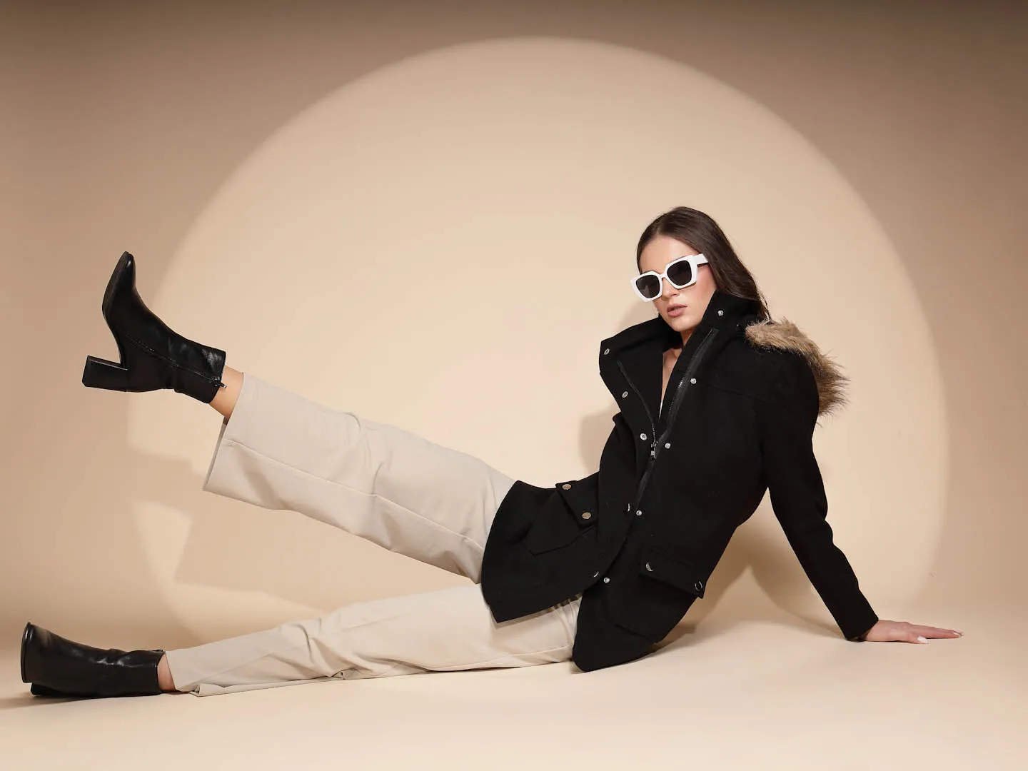 Women's Solid Hooded Black Coat