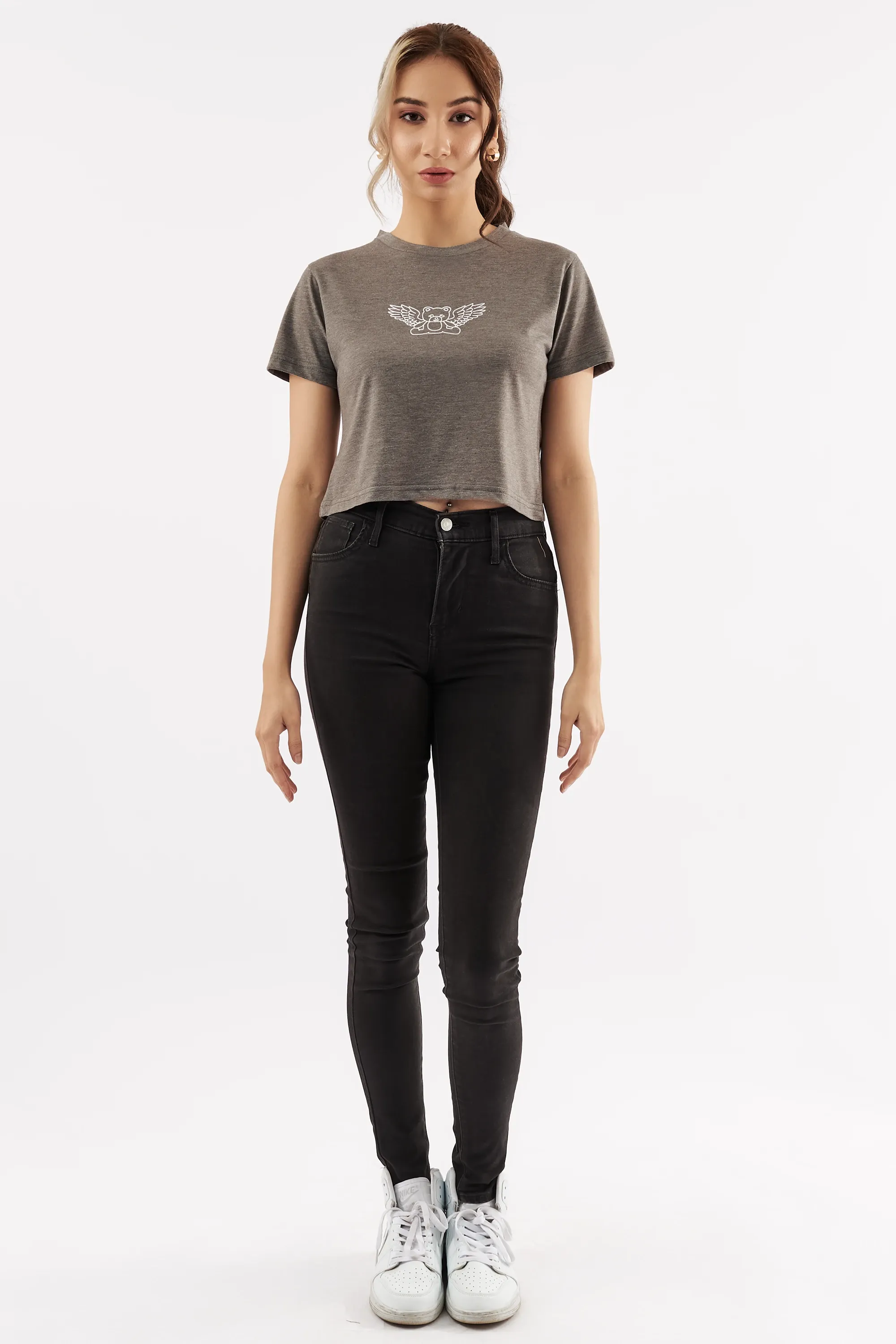 Women's Teddy Graphic Crop Tee Grey