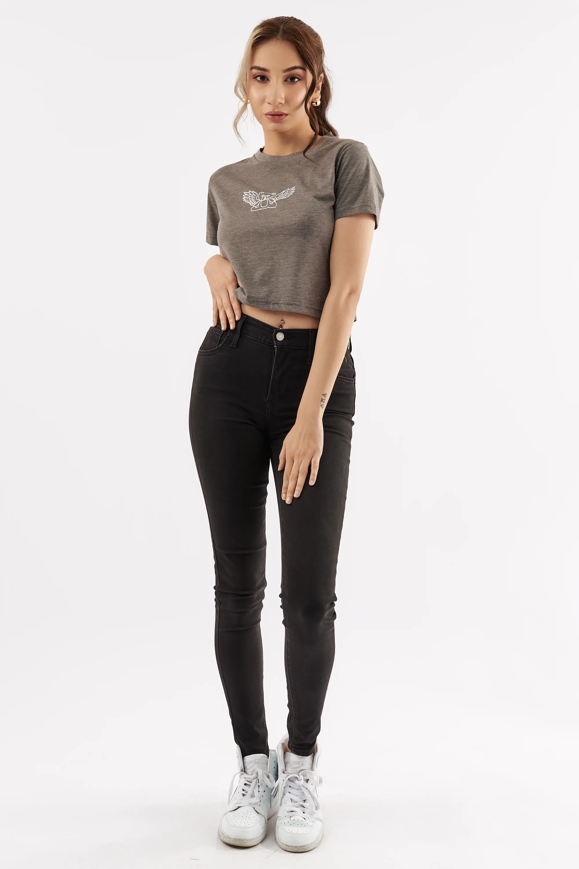 Women's Teddy Graphic Crop Tee Grey