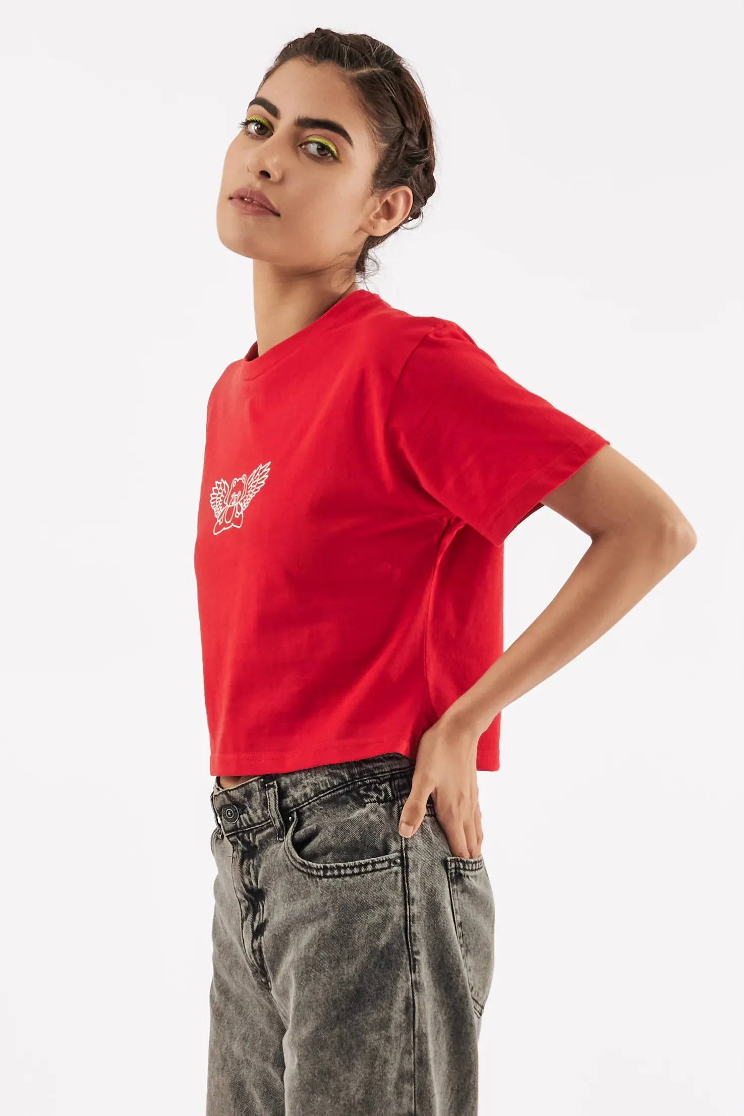 Women's Teddy Graphic Crop Tee Red