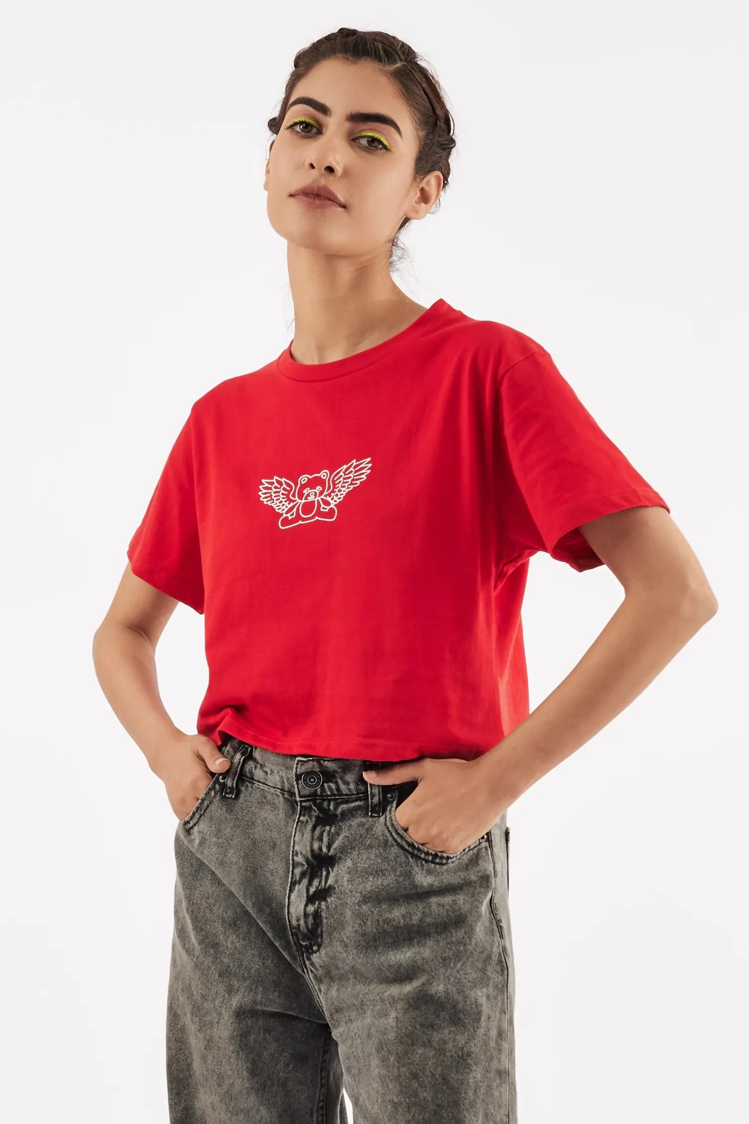 Women's Teddy Graphic Crop Tee Red