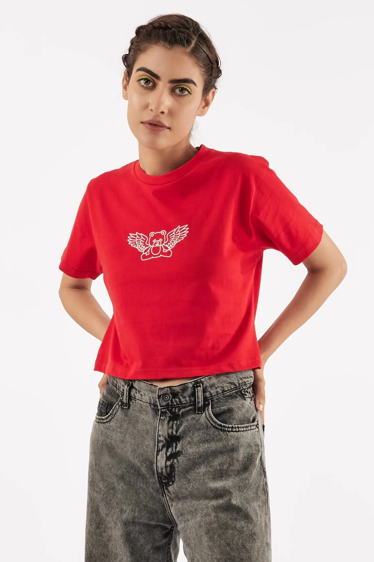 Women's Teddy Graphic Crop Tee Red