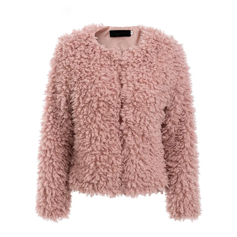 Women's Winter Fluffy Teddy Pink Fur Coat