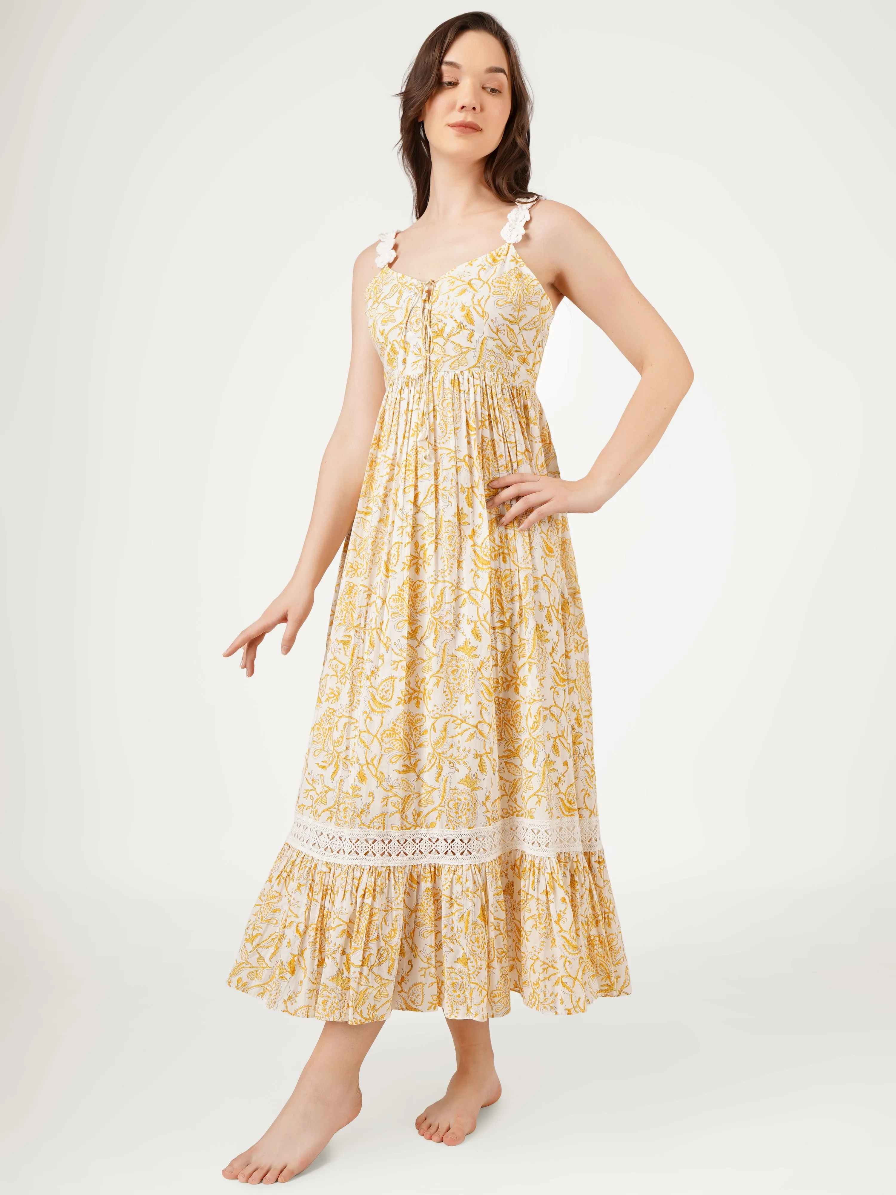 Yellow Cotton Strappy Boho Dress