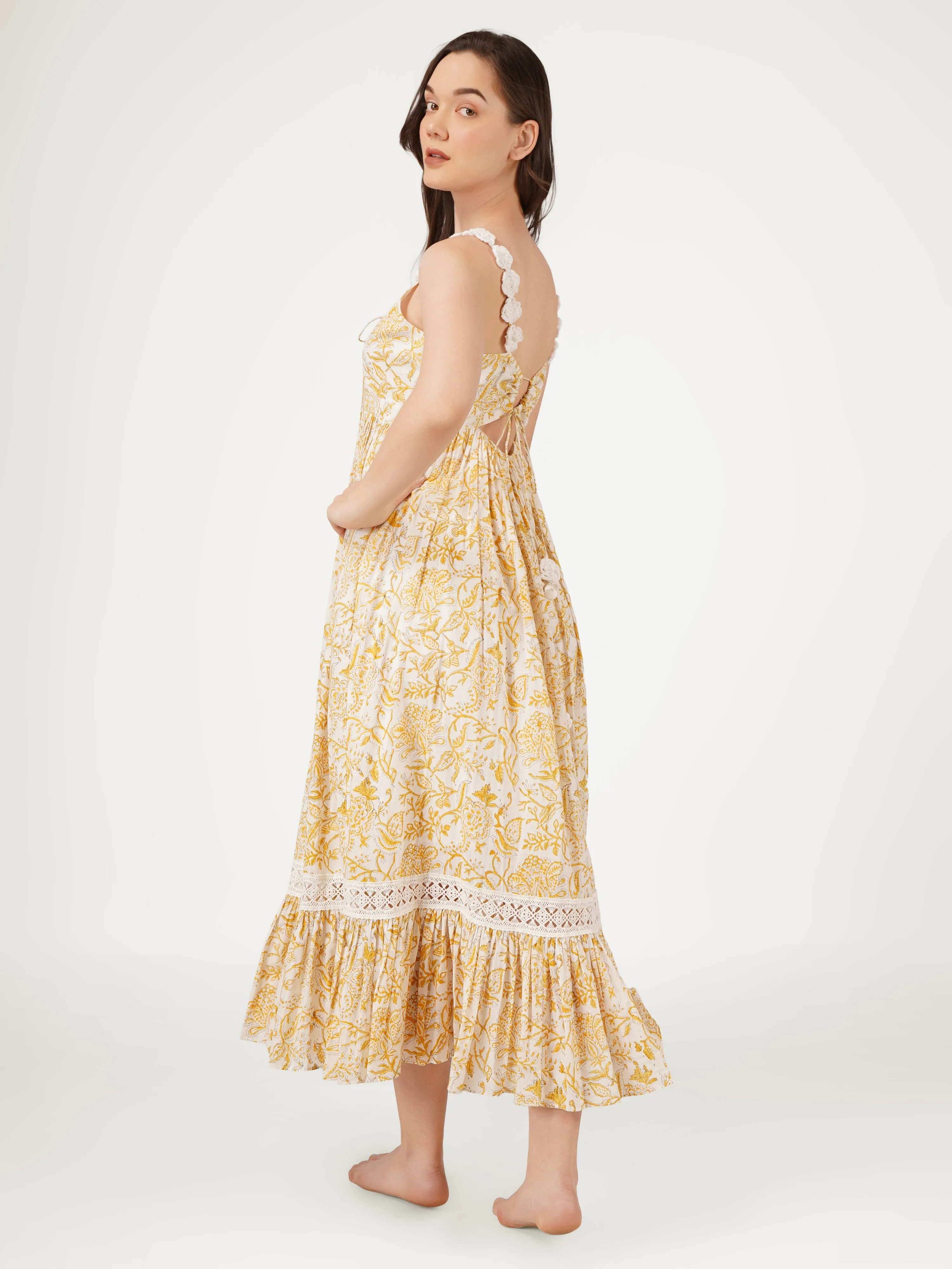 Yellow Cotton Strappy Boho Dress